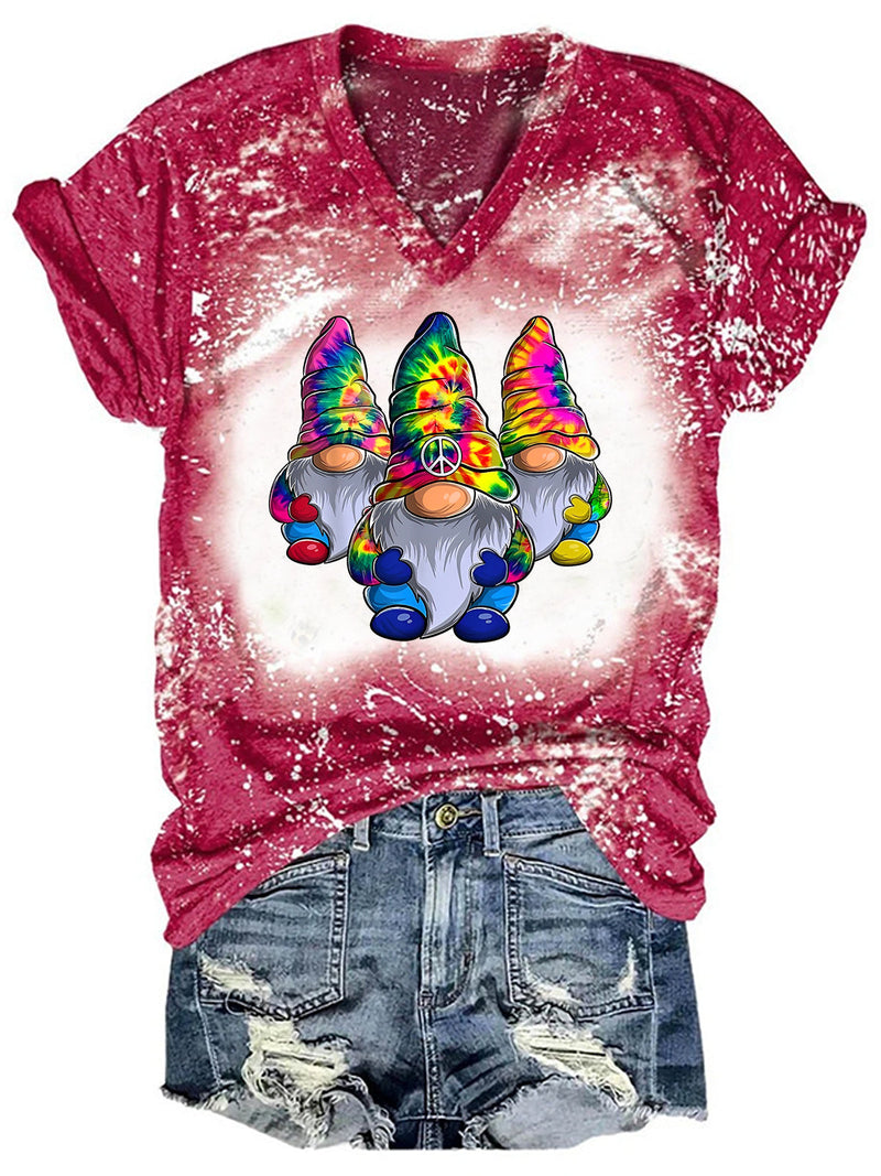 Women's Hippie Gnome Tie Dye Print Casual T-Shirt