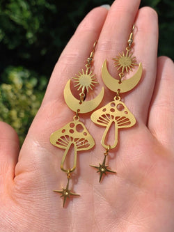 Hippie Sun Mushroom Earrings