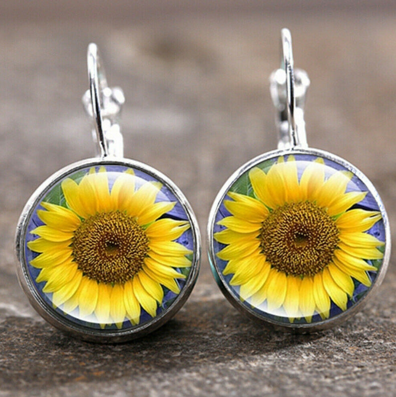 Time Stone Sunflower Earrings
