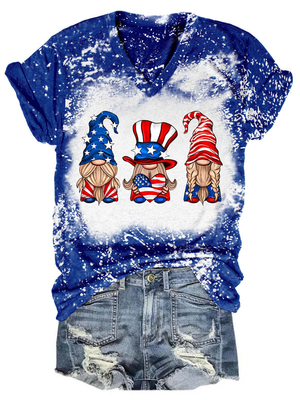 Amercan Flag Gnomes Tie Dye V Neck T-shirt