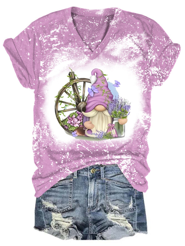 Lavender Gnome Spring Bleaching V Neck T-shirt