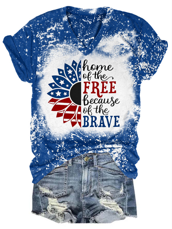 Home Of Free Because Of The Brave Sunflower Tie Dye V Neck T-shirt