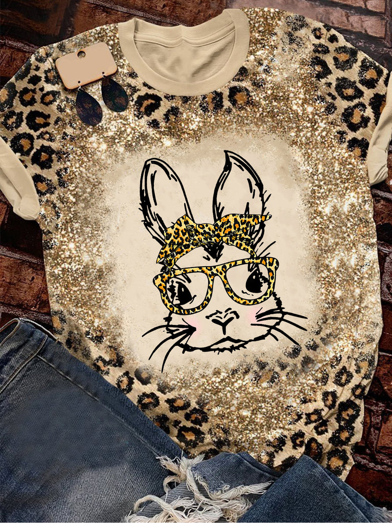 Women's Leopard Bunny Print Easter Top