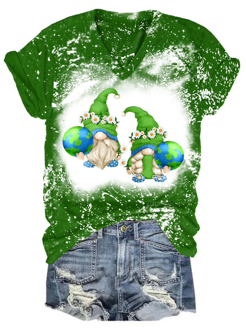 Earth Day Gnome Bleaching V Neck T-shirt