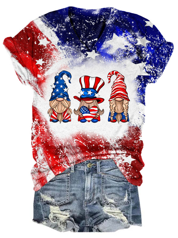 American Flag Gnomes USA Flag V Neck T-shirt