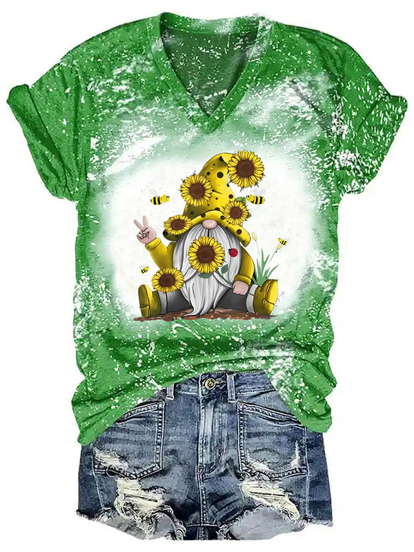 Women's Sunflower Gnome Short Sleeve Tie Dye T-Shirt