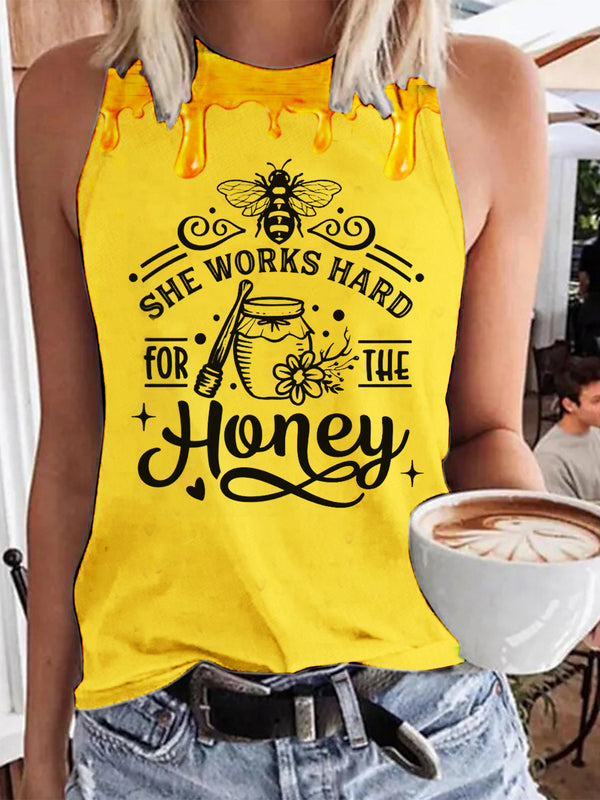 Women's Honey Print Crew Neck Tank Top