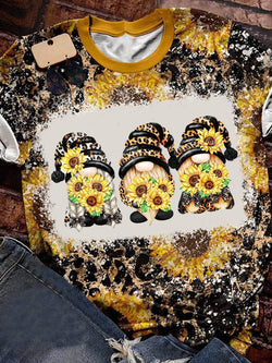 Women's  Gnome Sunflower Leopard Print T-Shirt