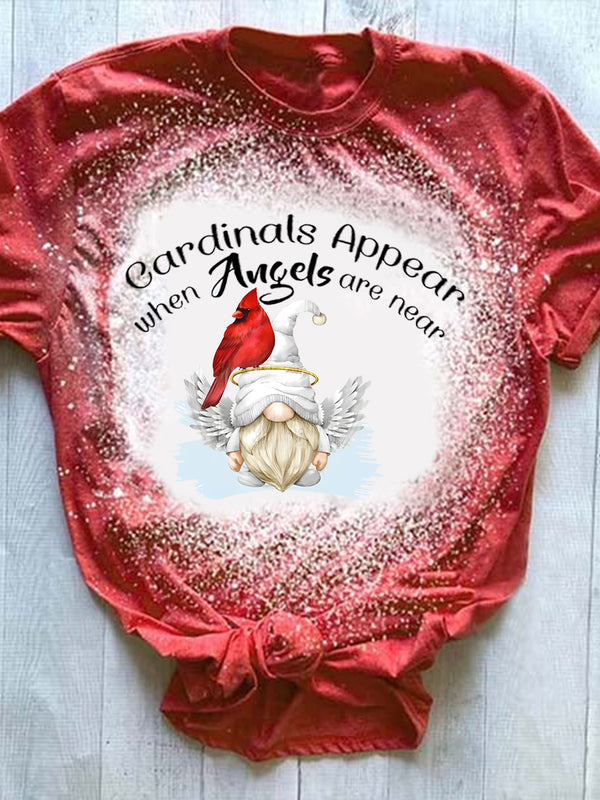 Women's Cardinal Gnome Print Crew Neck T-Shirt