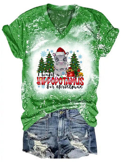 Women's I Want a Hippopotamus for Christmas Print Tie Dye T-shirt