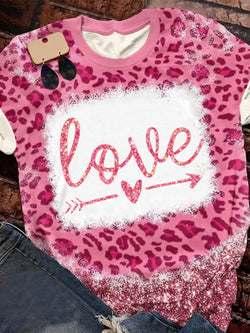 Women's Valentine's Day Leopard Print Glitter T-Shirt