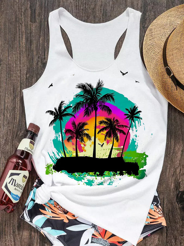 Coconut Tree Beach Print Tank Top