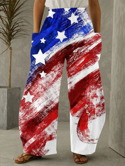 Star USA Flag Print Casual Trousers