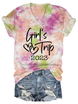 Girl's Trip 2023 Print V-neck T-shirt