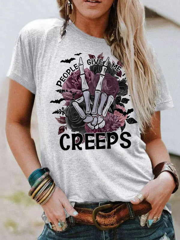 People Give Me The Creeps Skll Print T-Shirt