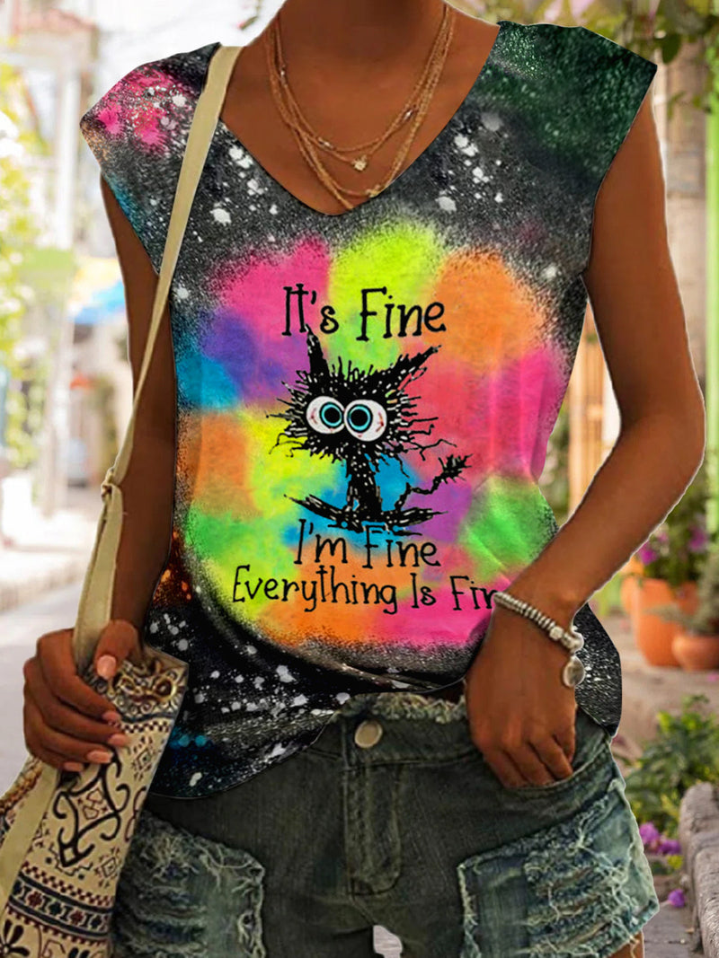 It's Fine I'm Fine Everything Is Fine Funny Cat Graphic Tank