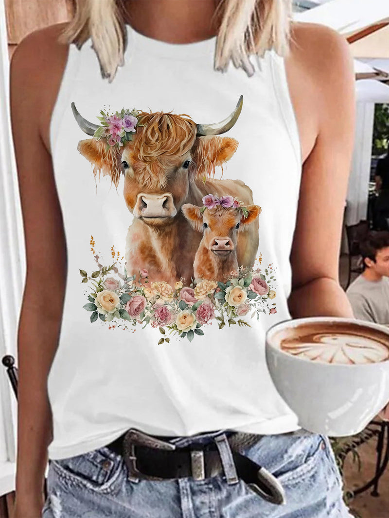 Mother And Baby Highland Cow Print Vest