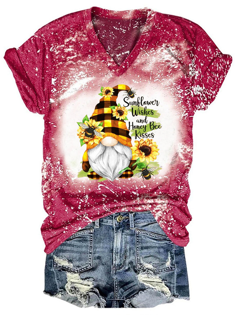 Women's Spring Gnome Sunflower Print Top