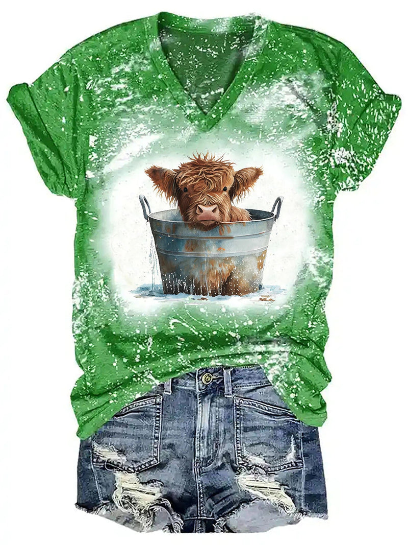 Women's Funny Cow Print Tie Dye T-Shirt