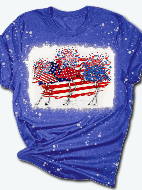 American Flag Flamingo Print Crew Neck T-Shirt