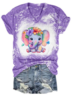 Babe Elephant Tie Dye V Neck T-shirt