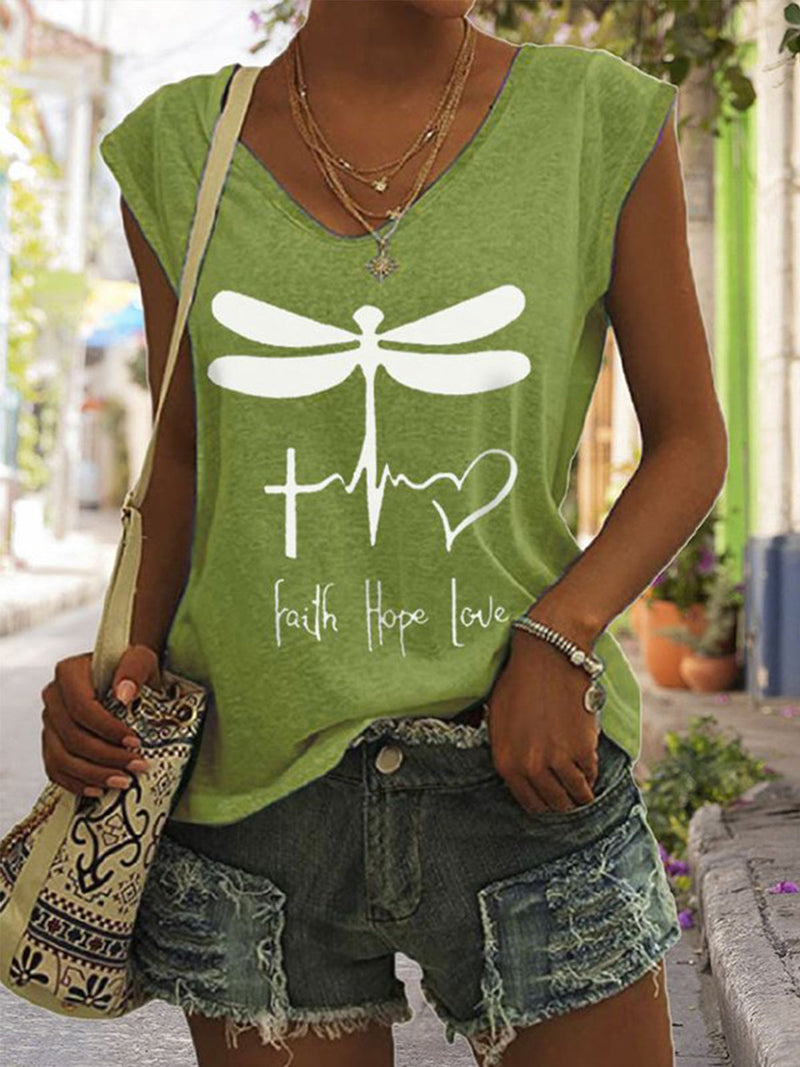 Women's FAITH HOPE LOVE Dragonfly Print T-shirt