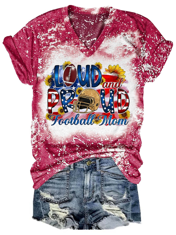 Lound And Proud Football Mom Tie Dye V Neck T-shirt