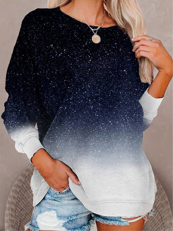 Women's Long Sleeve Snowflake Gradient Print Sweatshirt