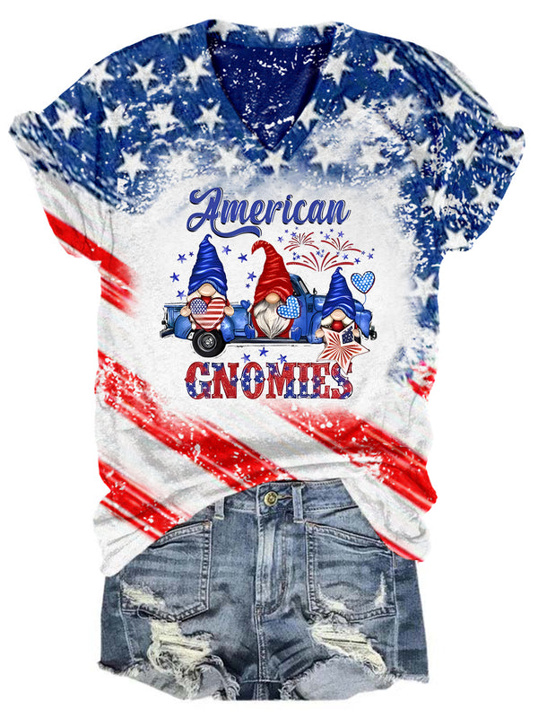 American Gnomes USA Flag V Neck T-shirt