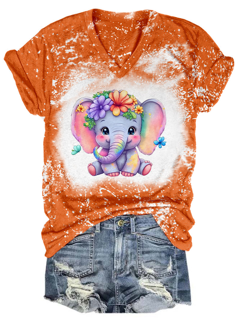 Babe Elephant Tie Dye V Neck T-shirt