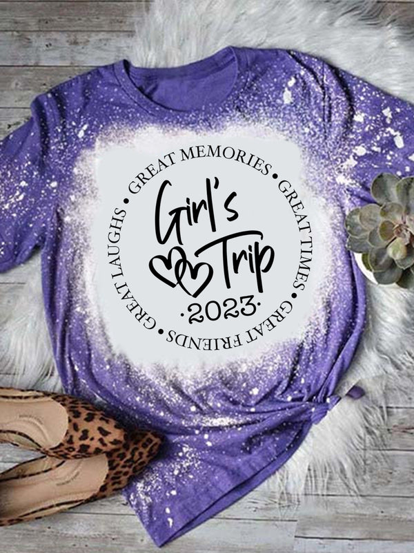 Girl Trip 2023 Print Tie-Dye Crew NeckT-Shirt