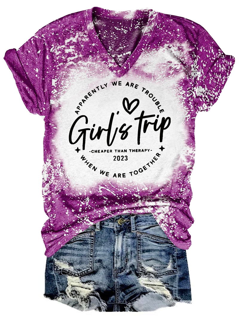 Girl's Trip Vibe 2023 Tie Dye V Neck T-shirt