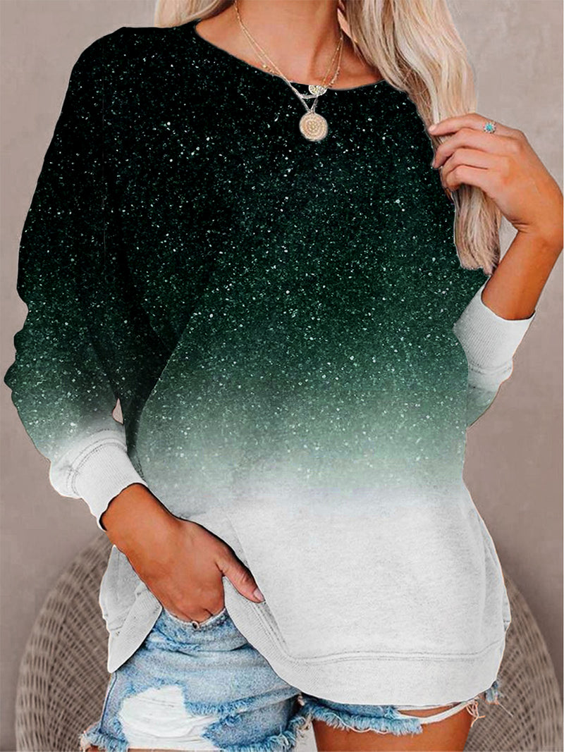 Women's Long Sleeve Snowflake Gradient Print Sweatshirt