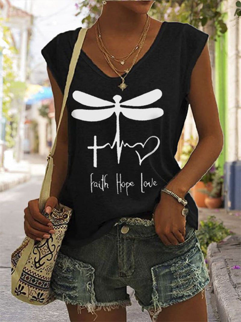 Women's FAITH HOPE LOVE Dragonfly Print T-shirt