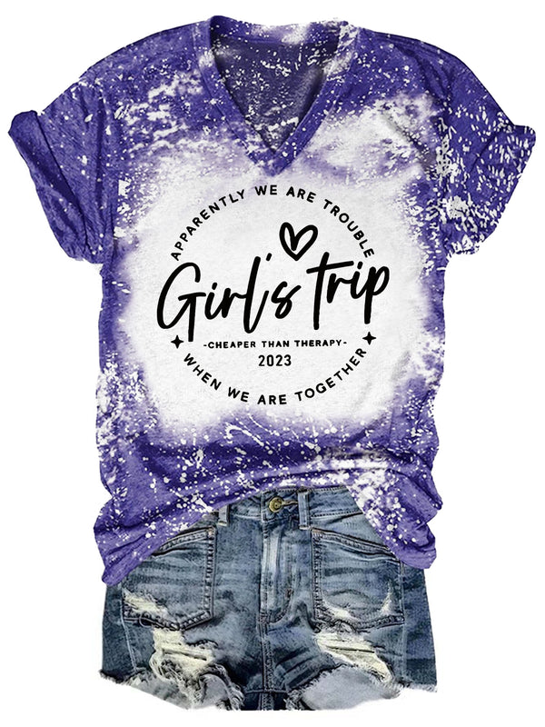Girl's Trip Vibe 2023 Tie Dye V Neck T-shirt