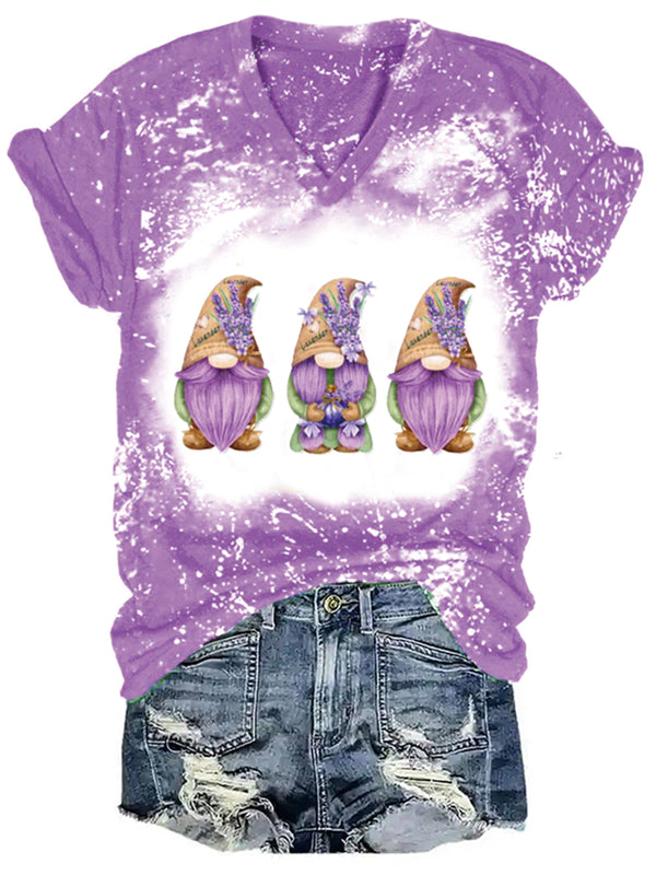 Lavender Gnome Print Tie Dye Lounge Top