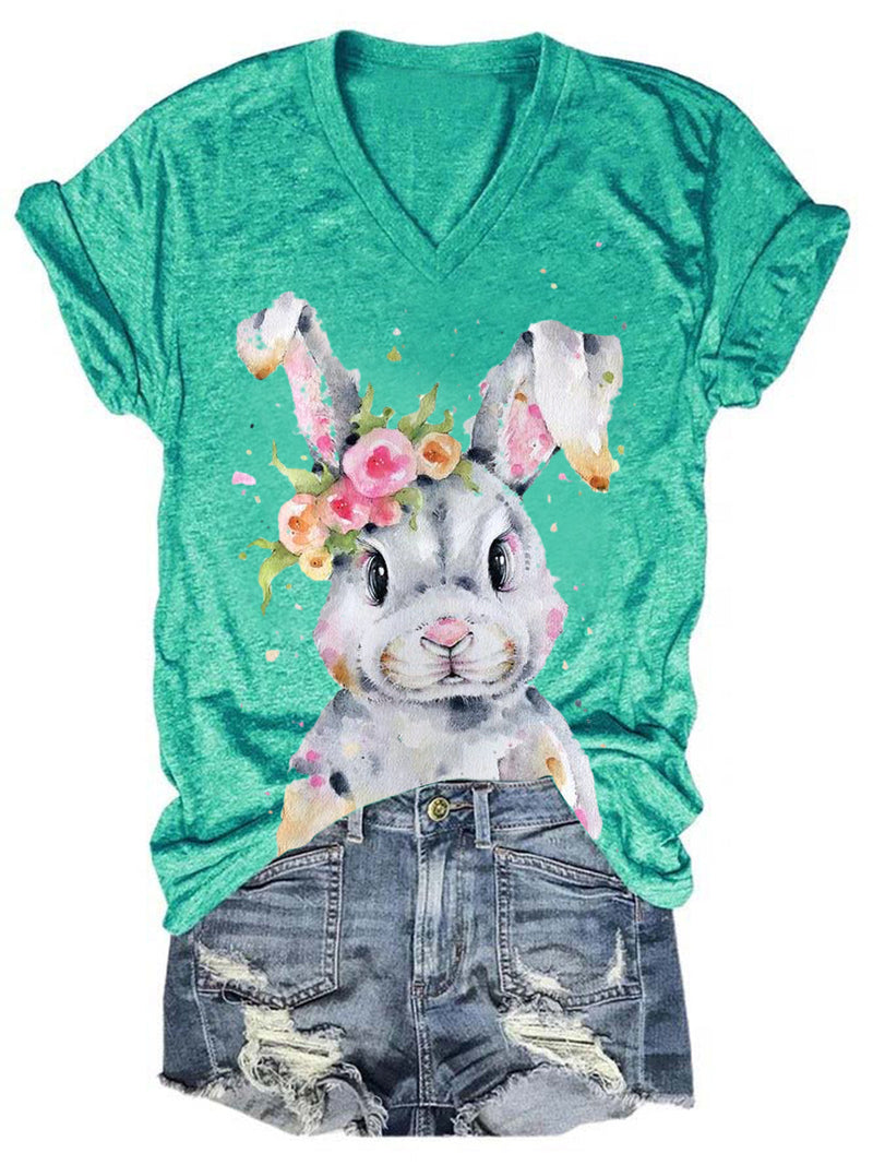 Women's Easter Bunny Print Solid T-Shirt