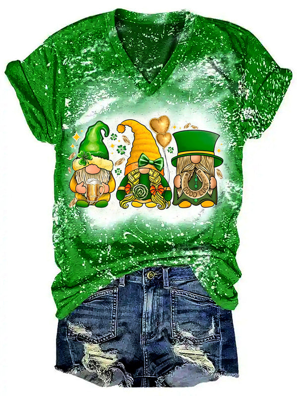 St. Patrick's Day Lucky Gnomies Bleaching V Neck T-shirt