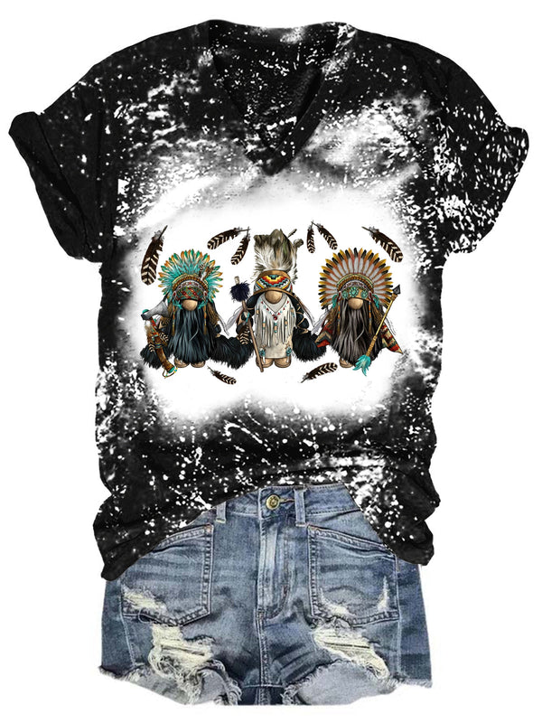 Native American Gnomies  Tie Dye V Neck T-shirt