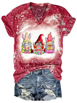 Women's Easter Gnome Print Casual Short Sleeve T-Shirt