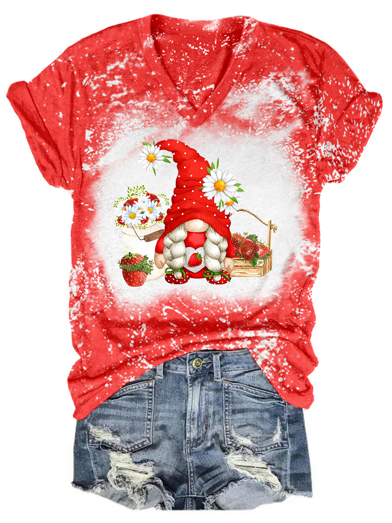 Strawberry Gnome Tie Dye V Neck T-shirt