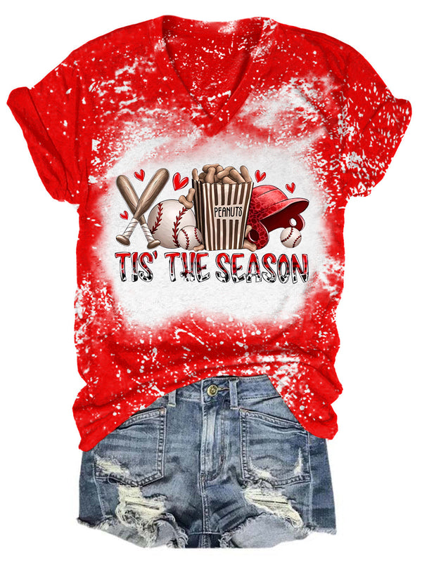 Tis' The Season Baseball Tie Dye V Neck T-shirt