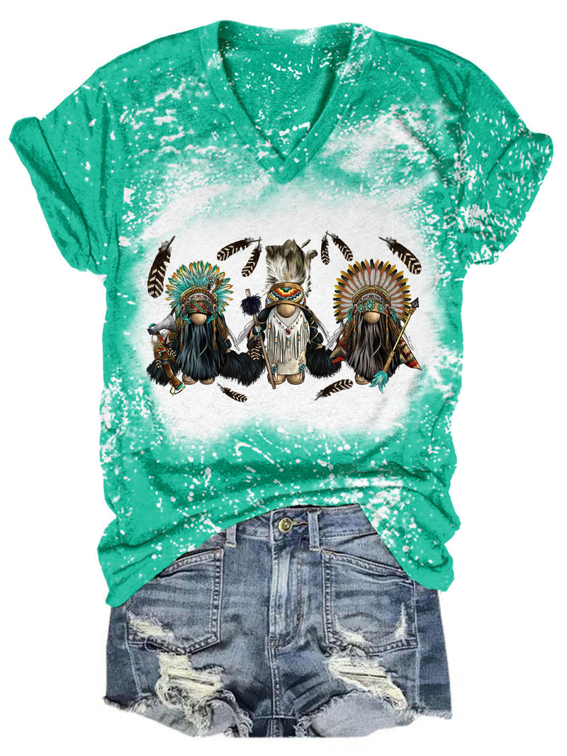 Native American Gnomies  Tie Dye V Neck T-shirt