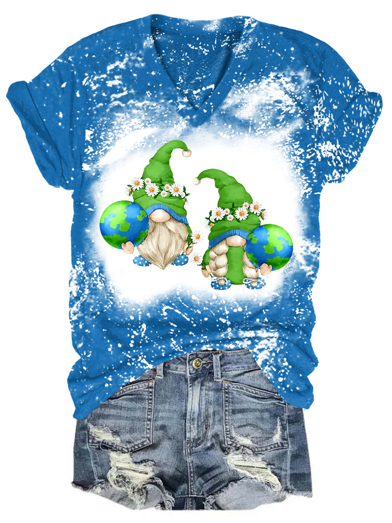 Earth Day Gnome Bleaching V Neck T-shirt