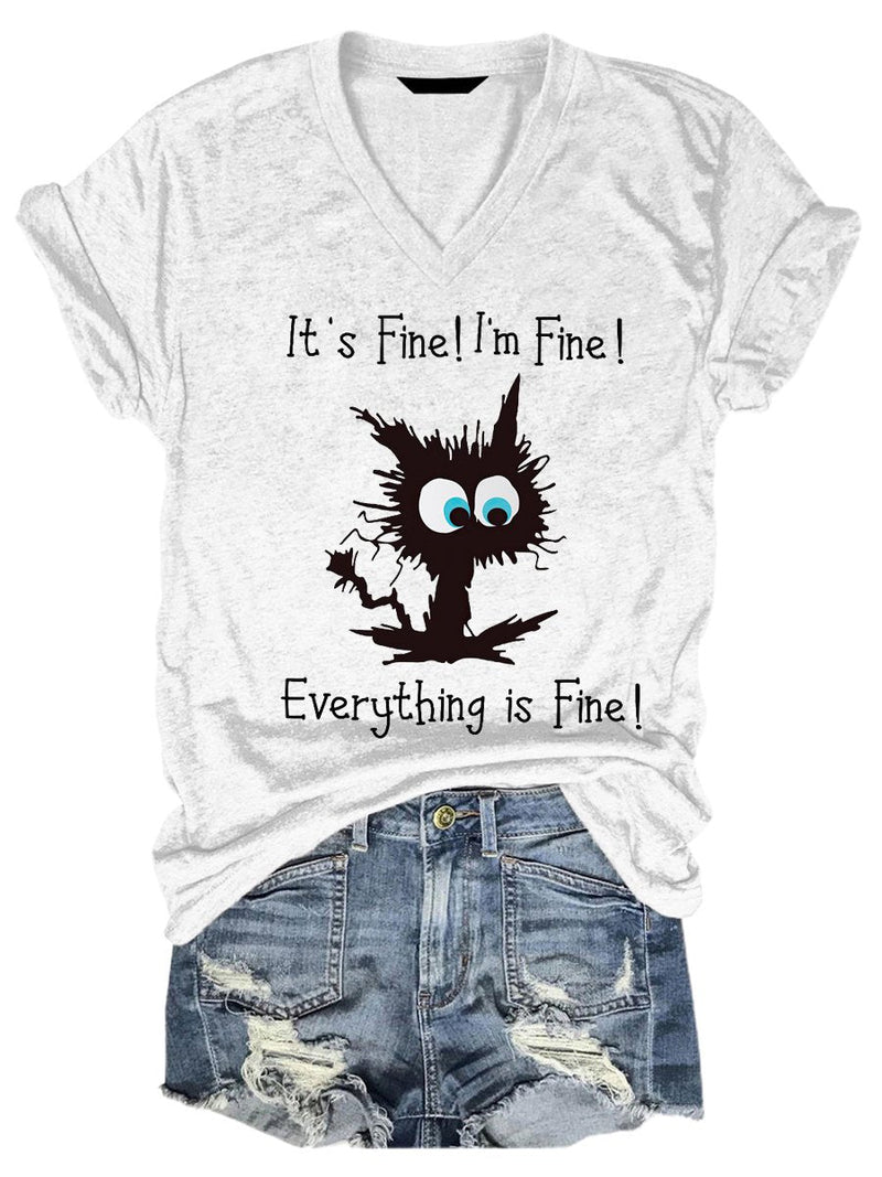 Women's It's Fine I'm Fine Everything Is Fine Funny V-Neck T-Shirt