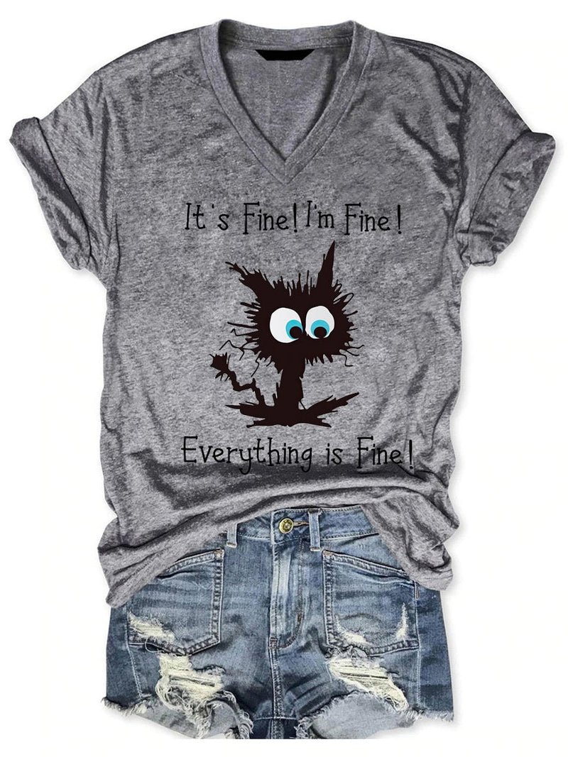 Women's It's Fine I'm Fine Everything Is Fine Funny V-Neck T-Shirt