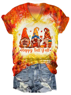 Women's Fall Gnome Tie Dye Print Top