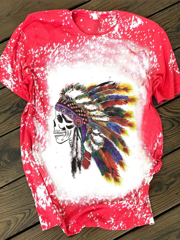 Western Native American Headdress Tie Dye Crew Neck T-shirt
