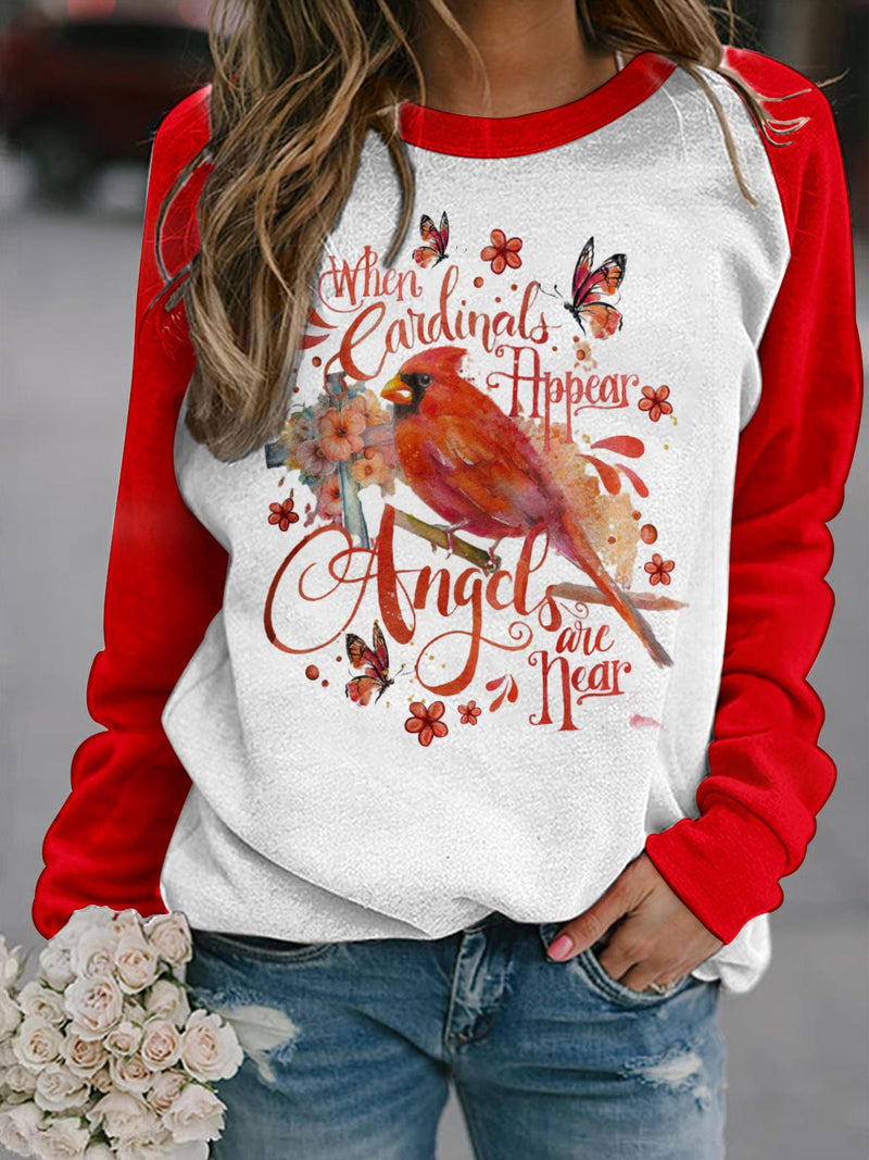 When Cardinals Appear Printed Long Sleeve Top