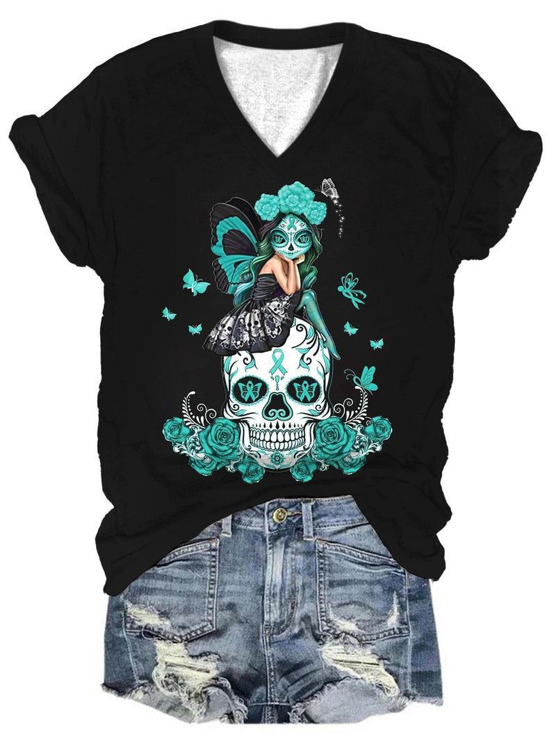 Skull Fairy V-Neck T-Shirt